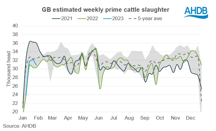 a graph showing estimated gb slaughter for cattle